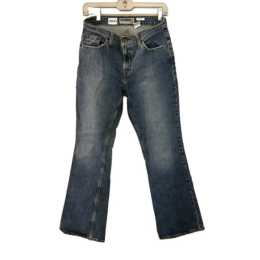 Vtg Y2K Old Navy Womens Blue Bootcut Jeans 6 Short Stretch Denim Medium Wash